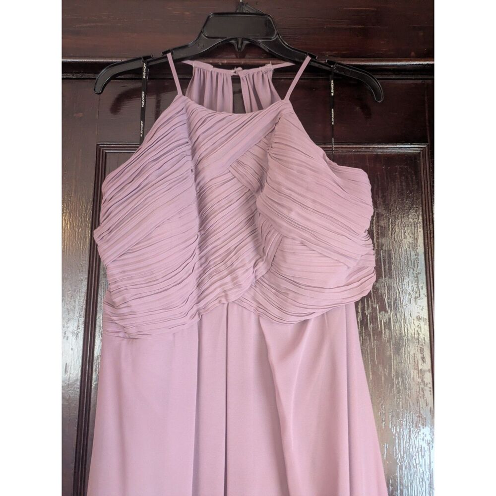 Levkoff Dusty Pink Chiffon Formal Dress with High Neck & Ruched Bodice - 16